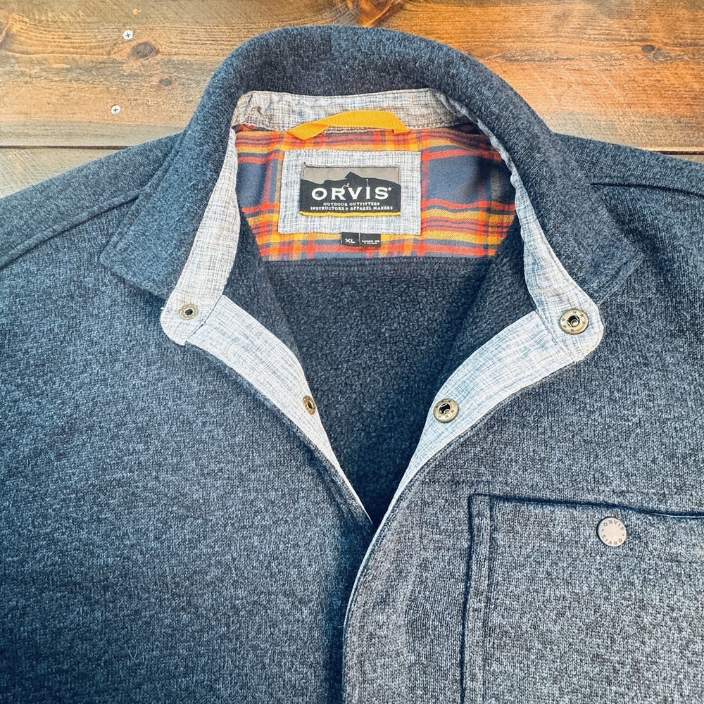Orvis Mens XL Navy Knit Jacket Recycled Polyester 3 Pockets Full Snap Close - Picture 3 of 13
